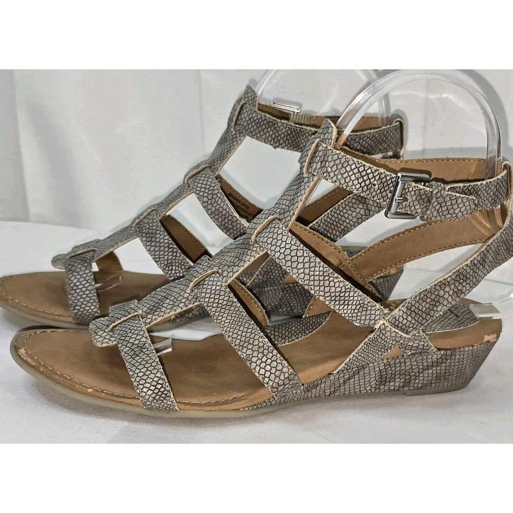 B.O.C. Born Concept Grey‎ Snakeskin Gladiator Wedge Sandals Womens Size 9 M